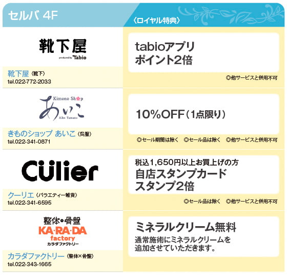 ロイヤル会員様限定特別優待特典のご案内　SELVA4F
